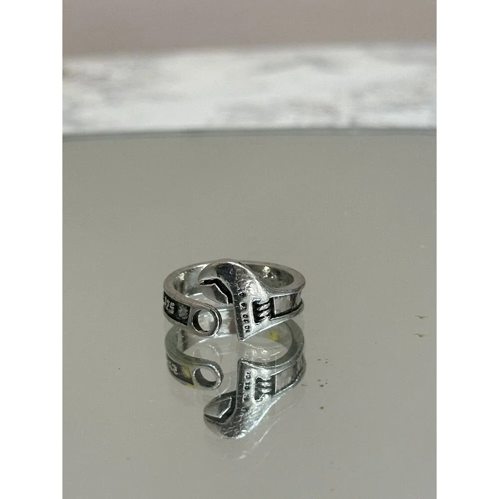 Sterling Silver 925 Wrench Ring Biker Punk Men Women Unique Stamped Band Sz 8